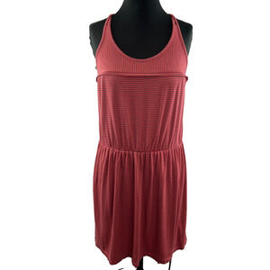 Suzi Chin Maggy Boutique Striped Pink Coral Gray Summer Sun Dress Size S Small